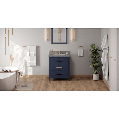 Jeffrey Alexander 30In. Hale Blue Katara Vanity, Boulder Cultured Marble Vanity Top, Undermount Rectangle Bowl VKITKAT30BLBOR